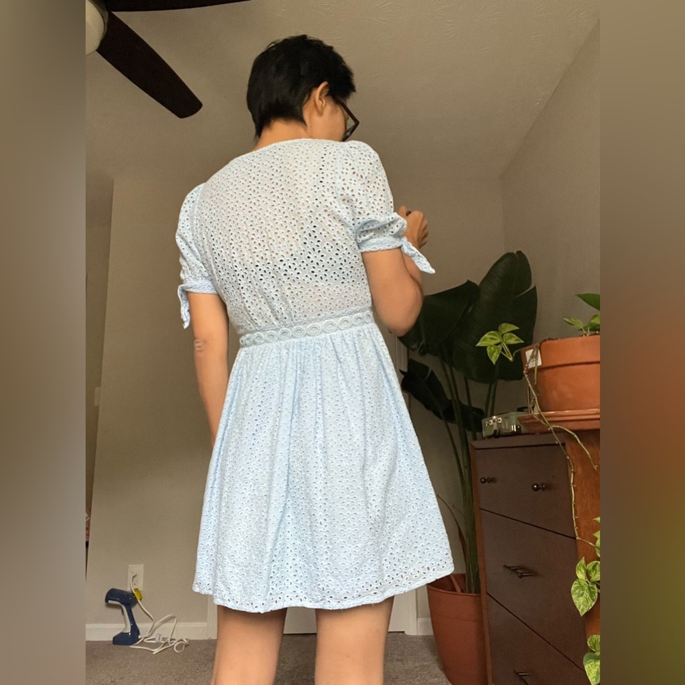 Aqua Light Blue Eyelet Midi Dress - Picture 8 of 16